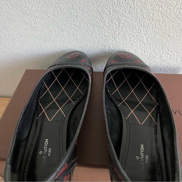 LOUIS VUITTON sz 36.5 6.5 INFRAROUGE Ballet Flats Black Red Monogram Canvas - Picture 8 of 16